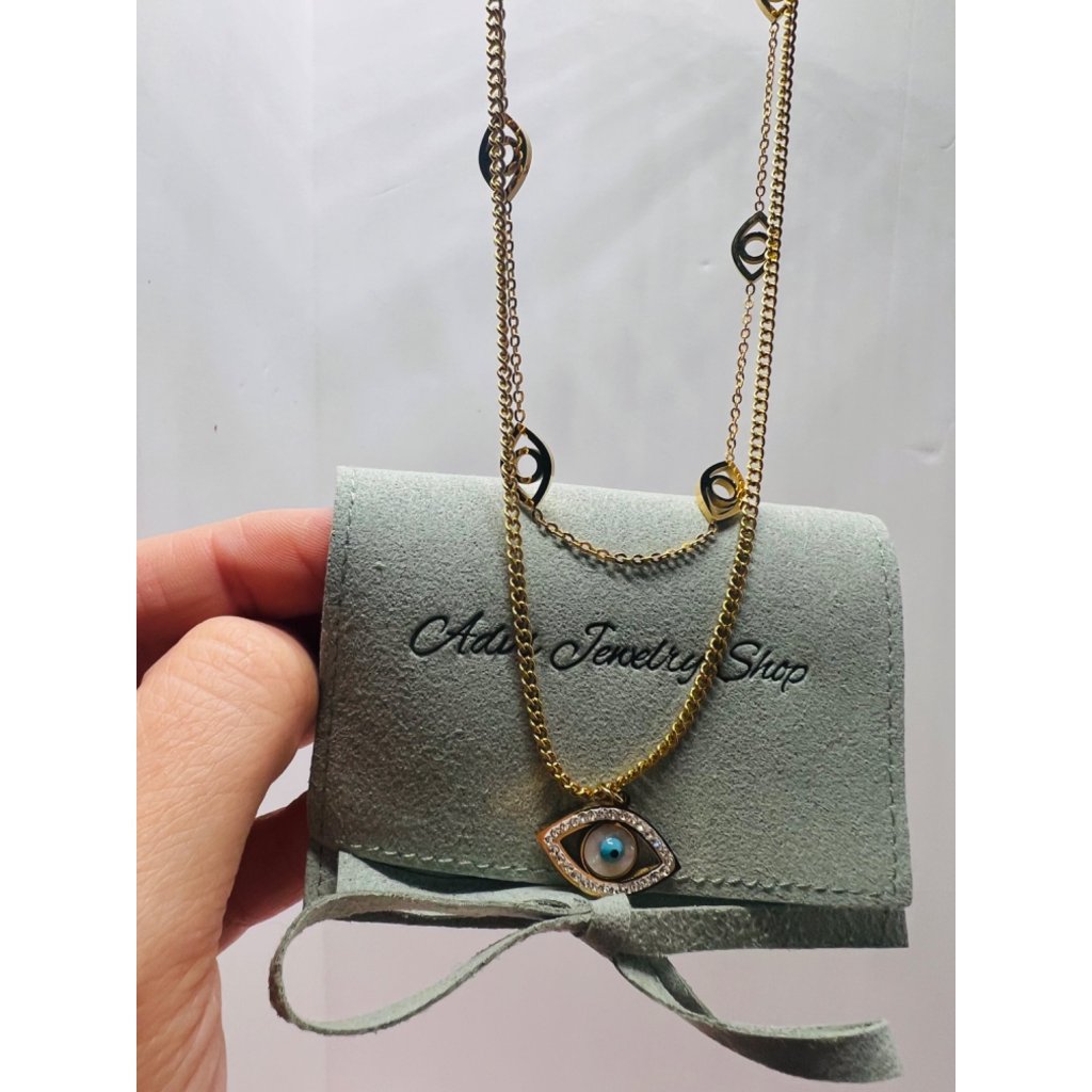Gold Filled Necklace, Evil Eye Necklace, Double Layered Necklace, Gold Jewelry,